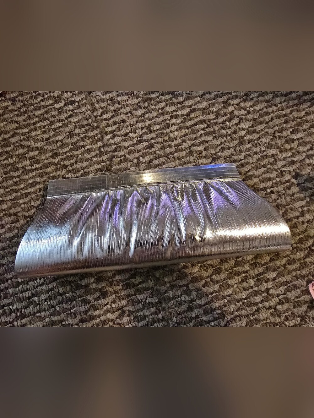 Silver Metallic Pleated Evening Clutch Bag